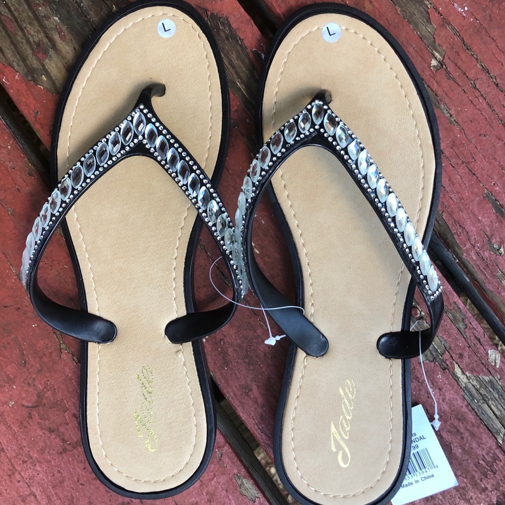 Black Rhinestone Flip Flip size Large